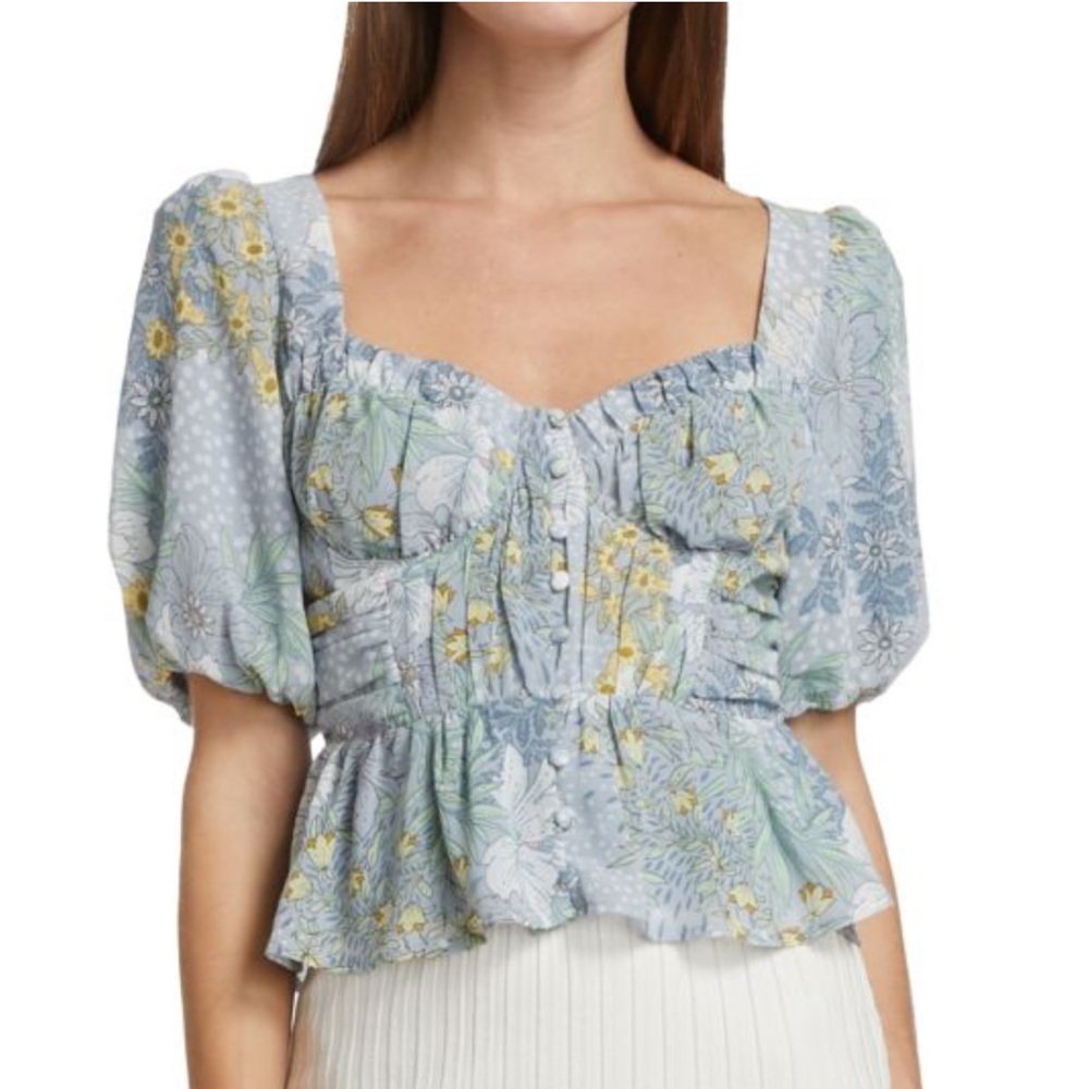 ASTR the label Clairemont Ruched Puff Sleeve Top, medium NWT